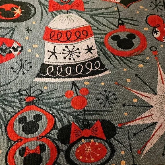 Disney Parks Retro Style Tapestry Christmas Tree Skirt Mickey Minnie Ornaments - Picture 2 of 4